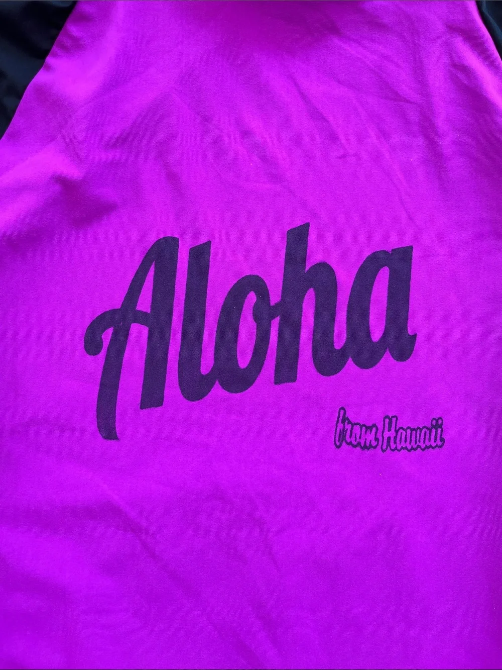 ALOHAS Purple Rash Top with Black 'Aloha' Script